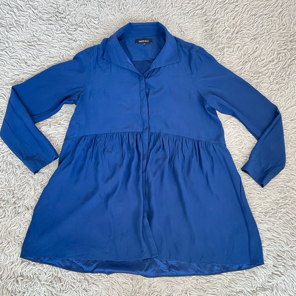Lafayette‎ 148 New York Blue Silk Button Up Blouse Size M - Picture 7 of 12
